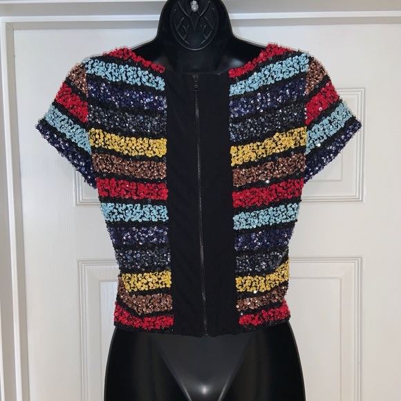 Alice & Olivia Kelli Sequin Striped Cropped Top - Picture 10 of 15